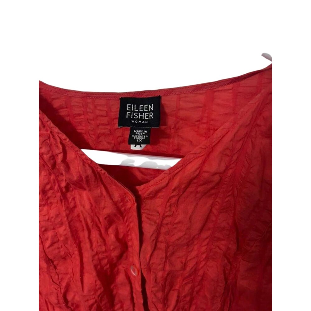 Eileen Fisher Button Down Blouse Women's 1X Orange Long Sleeves - Picture 3 of 7